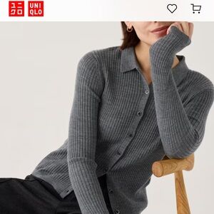 Brand New Uniqlo Merino Ribbed Polo Cardigan in Gray